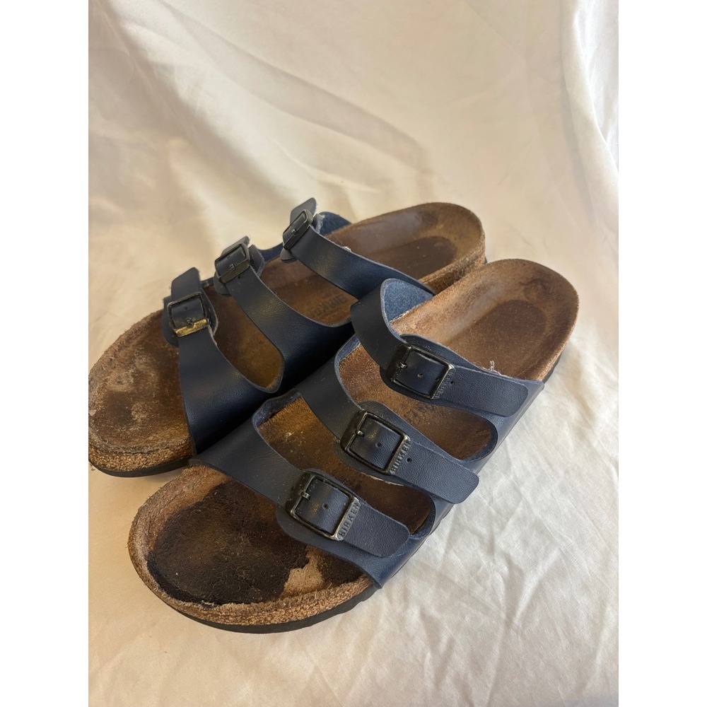 Birkenstock Florida Navy Blue Three Strap Buckle Sandals Mens Size 41